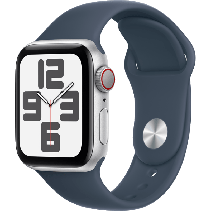 Apple Watch SE GPS + eSIM (Cellular) 40mm (2023) niebieska opaska front lewy obrot