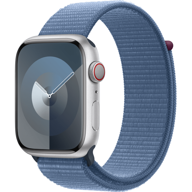 Apple Watch S9 GPS + eSIM (Cellular) 45mm niebieski pasek front lewy obrot