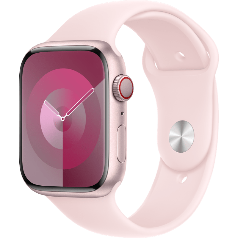 Apple Watch S9 GPS + eSIM (Cellular) 45mm rozowa opaska front lewy obrot