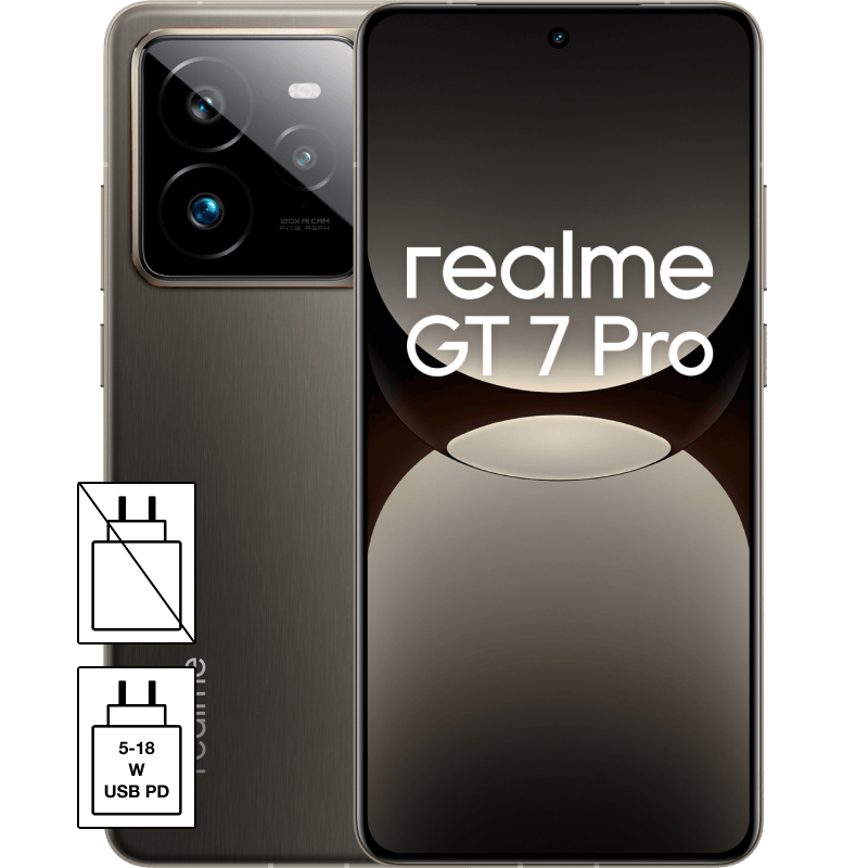 realme GT 7 Pro 5G 12/512GB 5-55 W USB PD bez ładowarki szary front i tył