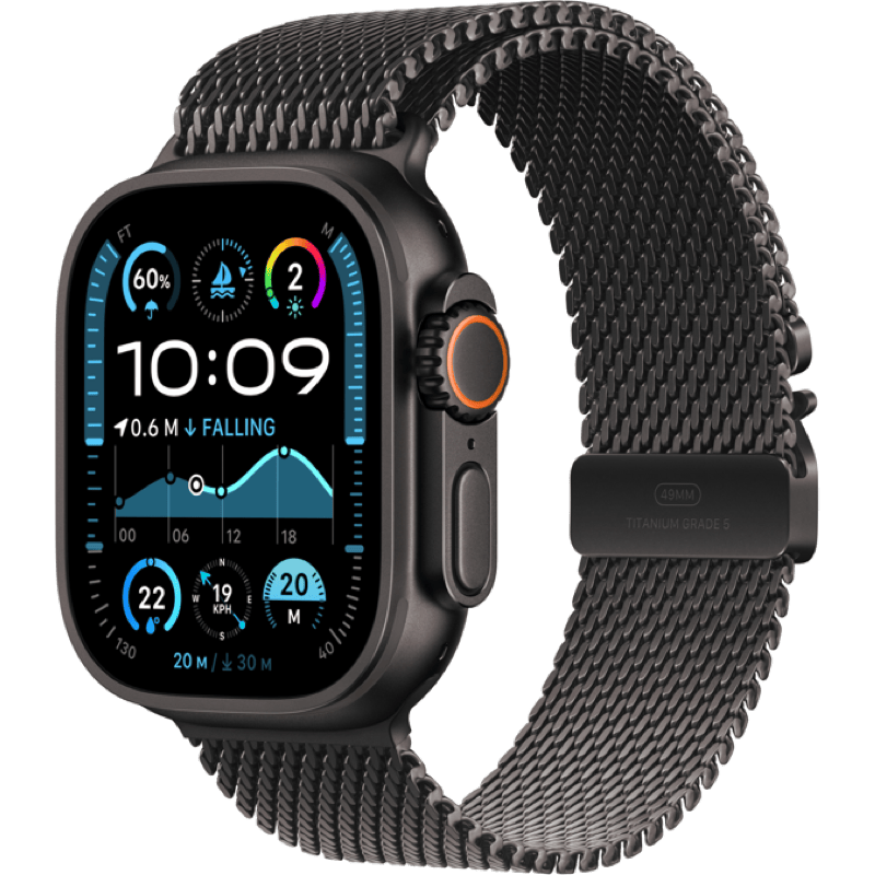 Apple Watch Ultra 2 GPS + eSIM (Cellular) 49mm (2024) tytan czarny bransoleta front lewy obrót