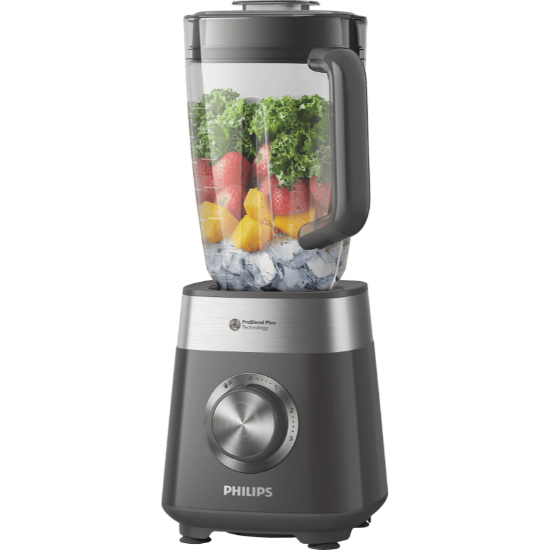 PHILIPS Blender kielichowy z serii 5000 1000W HR3020/21 szary front lewy skos z użyciem