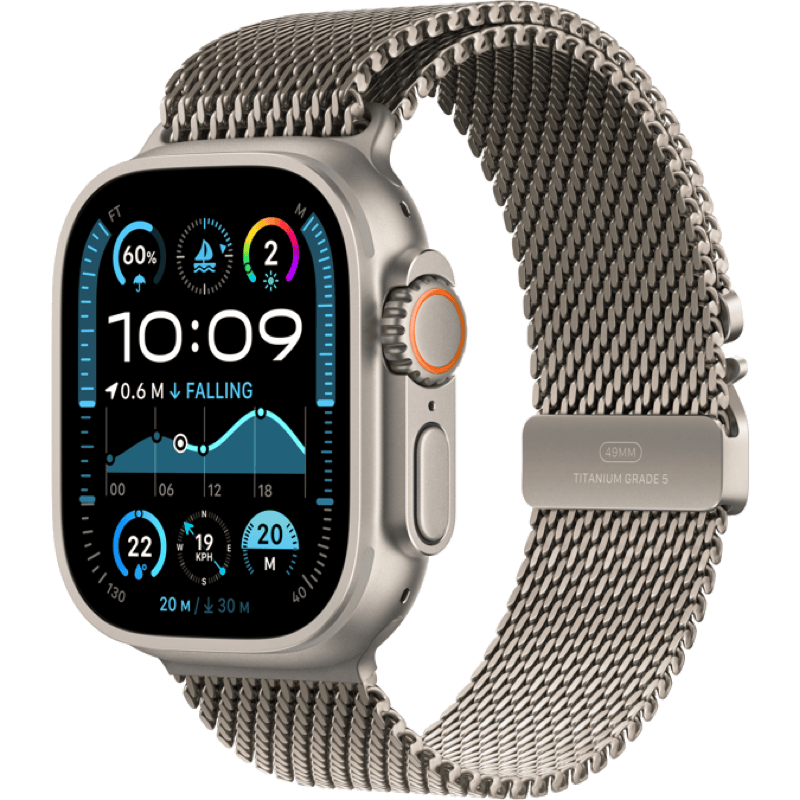 Apple Watch Ultra 2 GPS + eSIM (Cellular) 49mm (2024) tytan naturalny bransoleta front lewy obrót