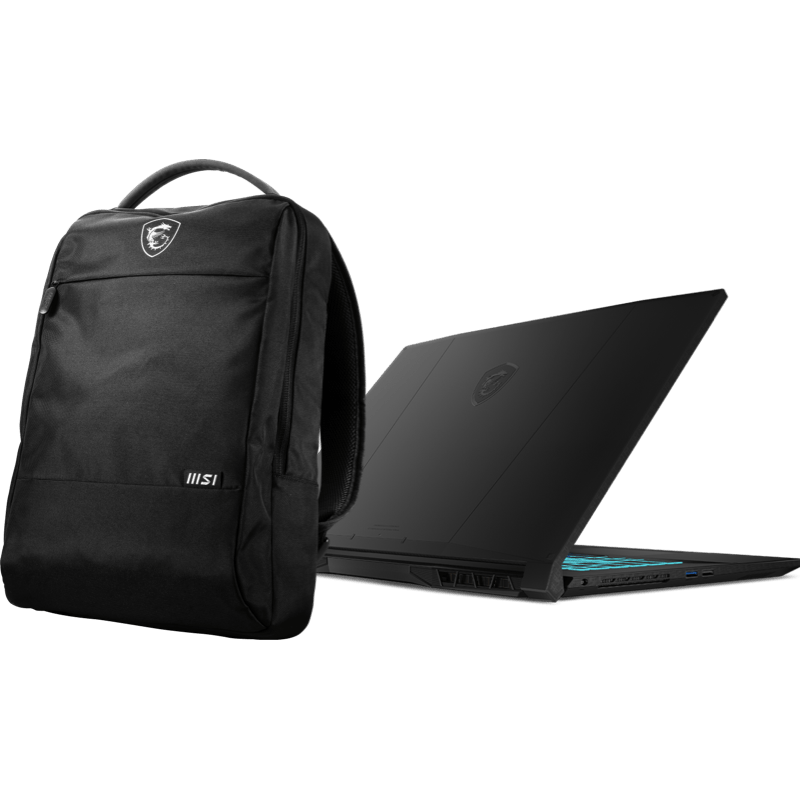 Laptop MSI KATANA 17 B13VGK z plecakiem czarny front z plecakiem
