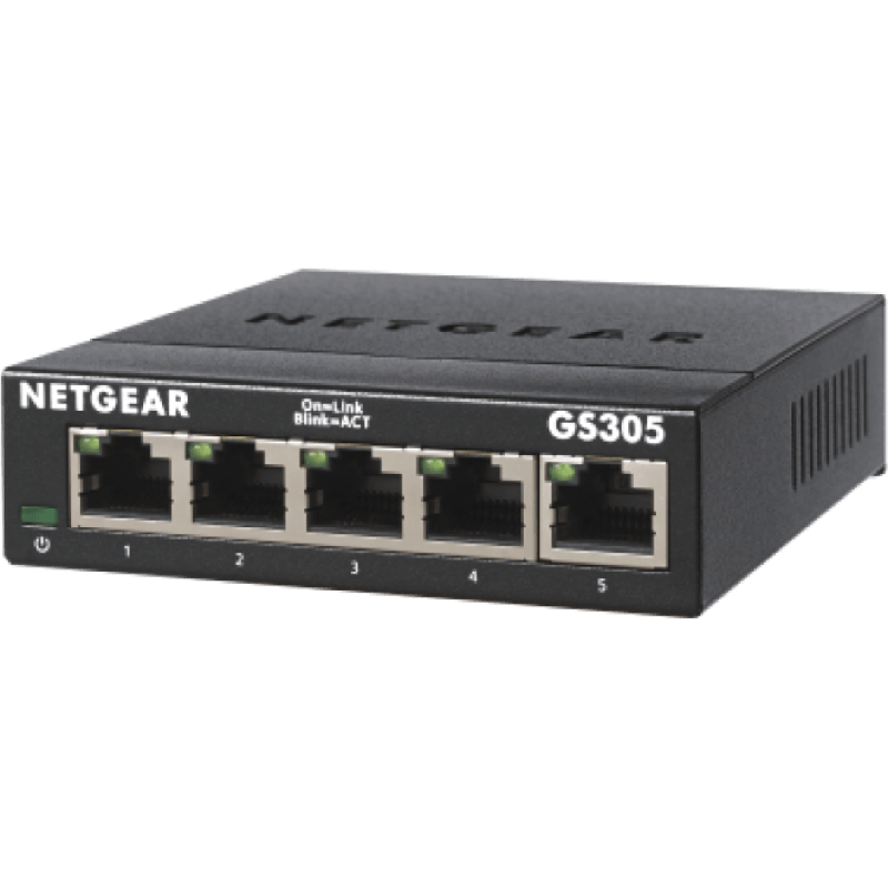 NETGEAR SWITCH 5PT GS305-300PES czarny front skos