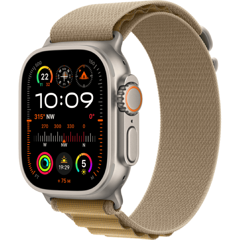 Apple Watch Ultra 2 GPS + eSIM (Cellular) 49mm (2024) beżowy pasek front lewy obrót