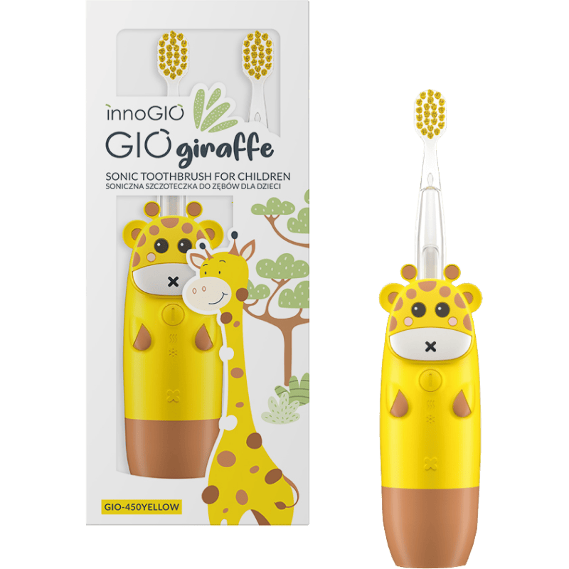 INNOGIO soniczna szczoteczka Giogiraffe żółta front z pudełkiem