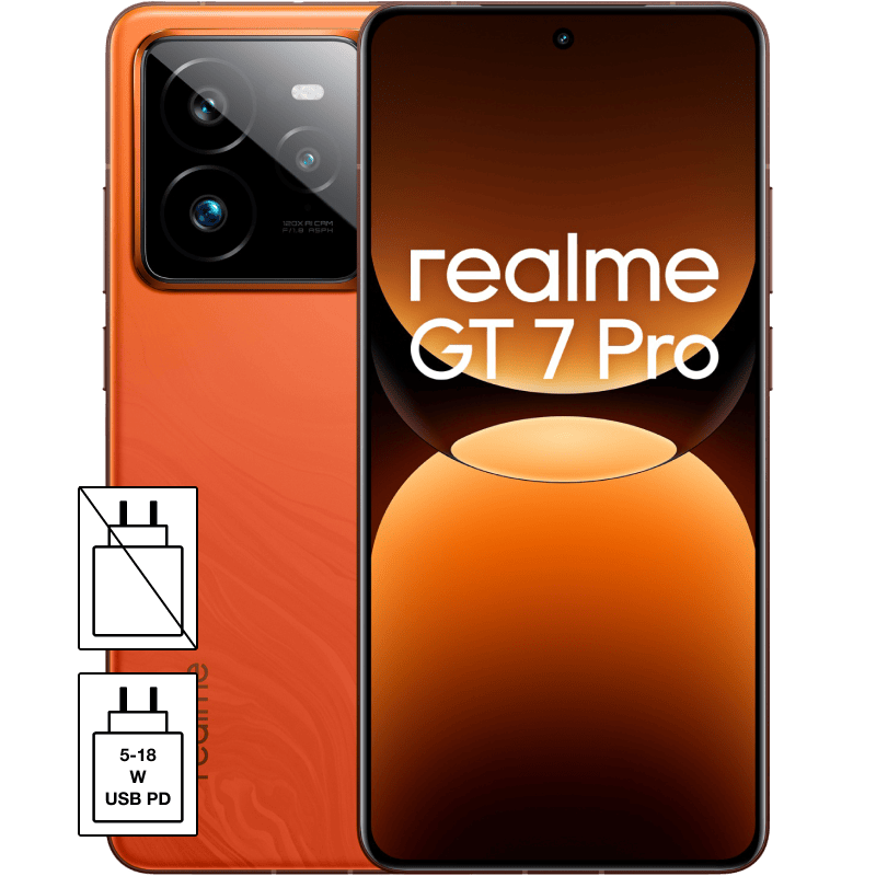 realme GT 7 Pro 5G 12/512GB 5-55 W USB PD bez ładowarki pomarańczowy front i tył