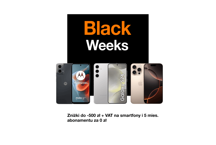 <font color="ff7900">Black Weeks dla Firm</font>: 5 mies. abonamentu za&nbsp;0&nbsp;zł i&nbsp;do&nbsp;500&nbsp;zł +&nbsp;VAT zniżki na&nbsp;smartfon