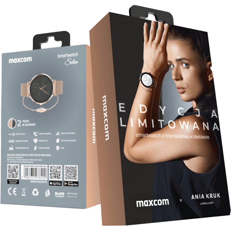 Maxcom Smartwatch FW27 Selen + bransoletka marki ANIA KRUK złoty pudełko