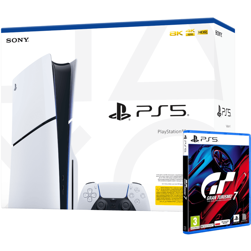 Sony PlayStation 5 (PS5) Slim blu-ray + gra Gran Turismo 7 biała front