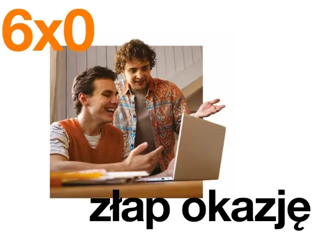 baner z informacja o 6 miesiącach za 0 zł za pakiet usług Orange