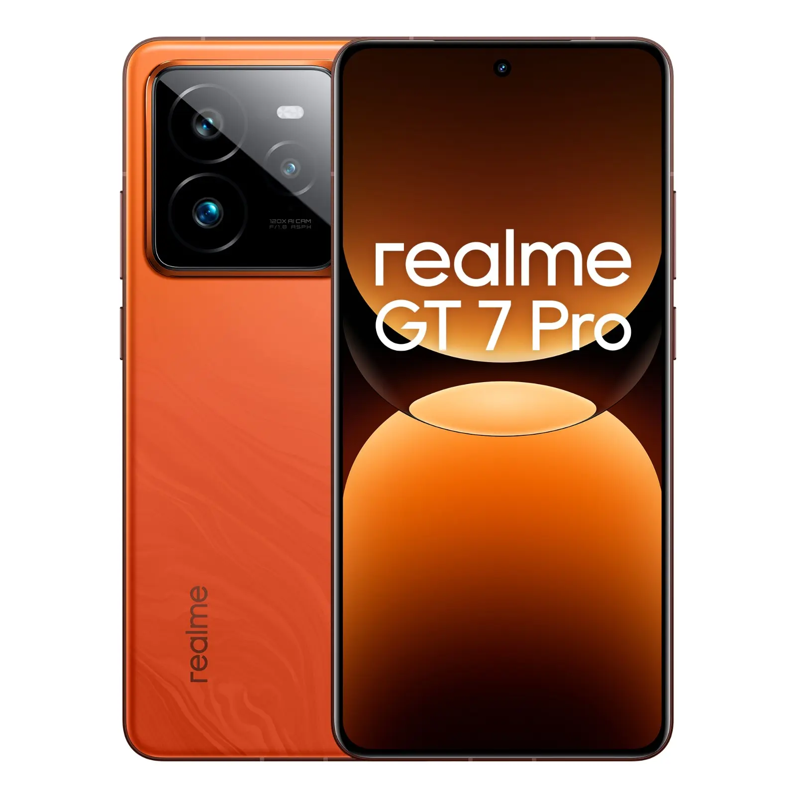 pomarańczowy realme GT7 Pro 5G z przodu i z tyłu