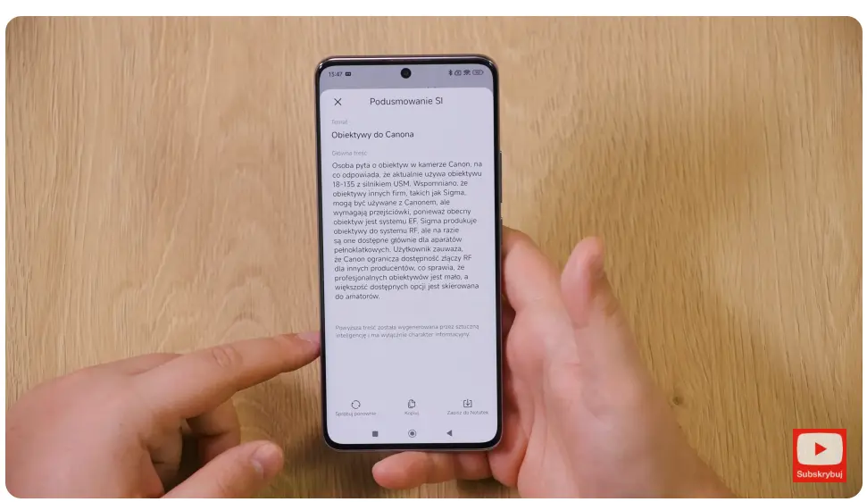 screen z poduzmowania spotkania wygenerowanego przez AI na Xiaomi Redmi Note 14Pro+