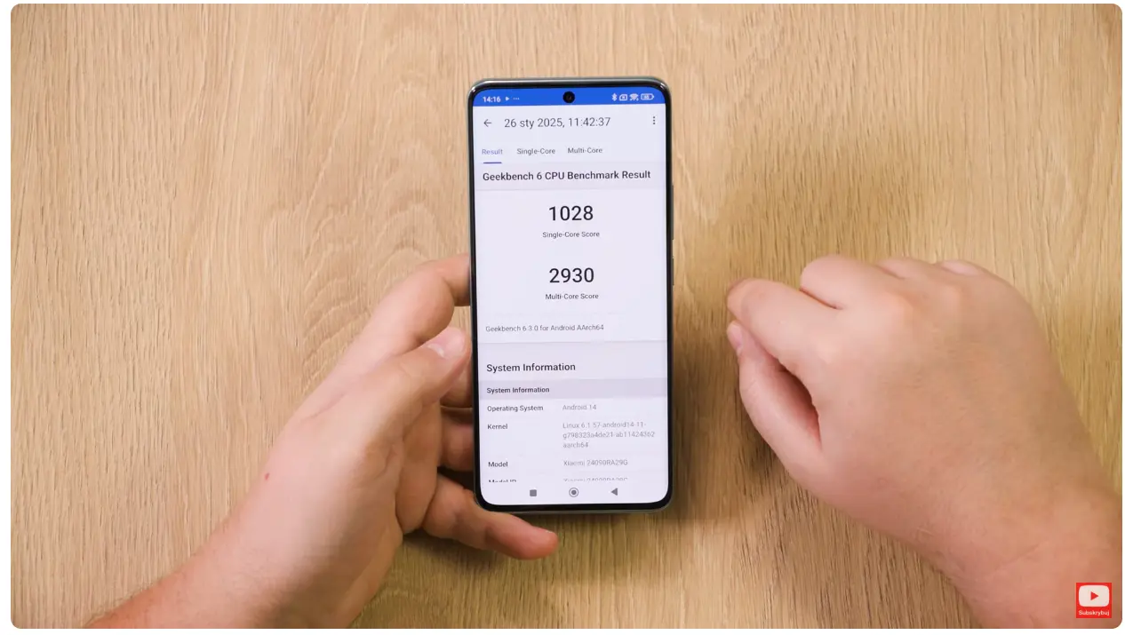 screen z testu wydajności Xiaomi Redmi Note 14 Pro 