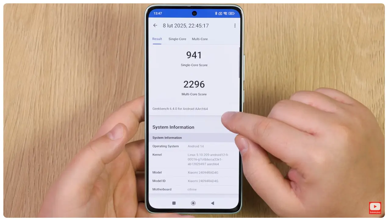 wyniki testu wydajności Xiaomi Redmi Note 14 5G